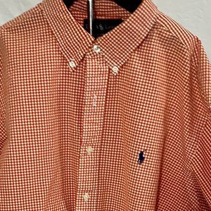 Ralph Lauren Men's Orange and white checked Extra Large Long-sleeved